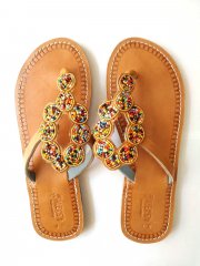Ručně vyrobené sandále z kůže – barevná kolečka